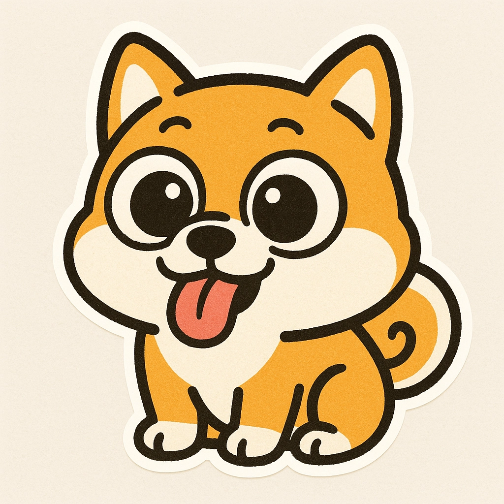 Tongue sticking Shiba Inu, orange white color scheme, exaggerated round eyes