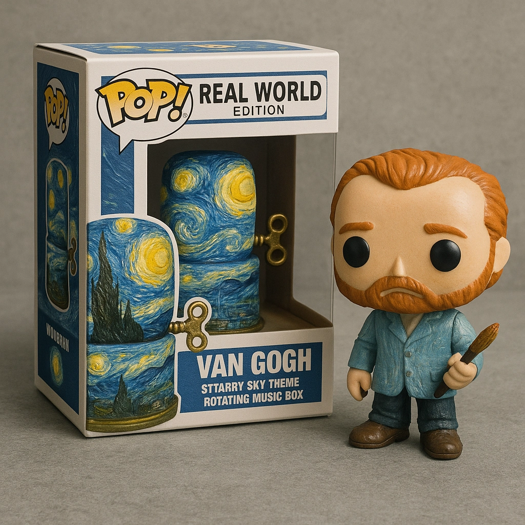 Van Gogh Starry Sky Theme Rotating Music Box, Star Moon Night Relief Packaging Box, Metal Clockwork Key Accessories, Thick Oil Painting Brushwork