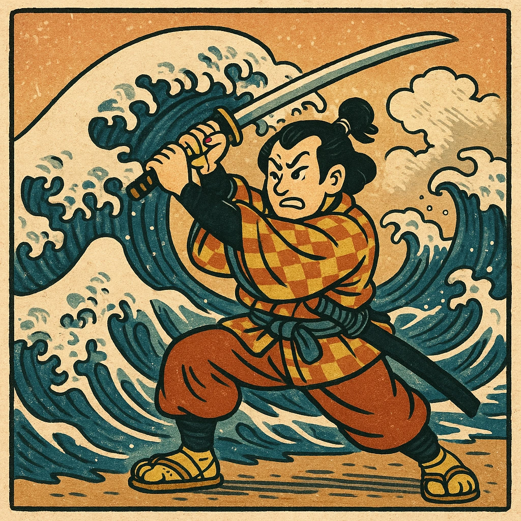 与海浪搏斗的武士